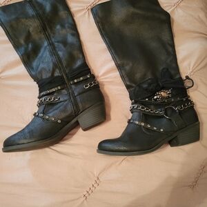 Venus Black Fabric Boots